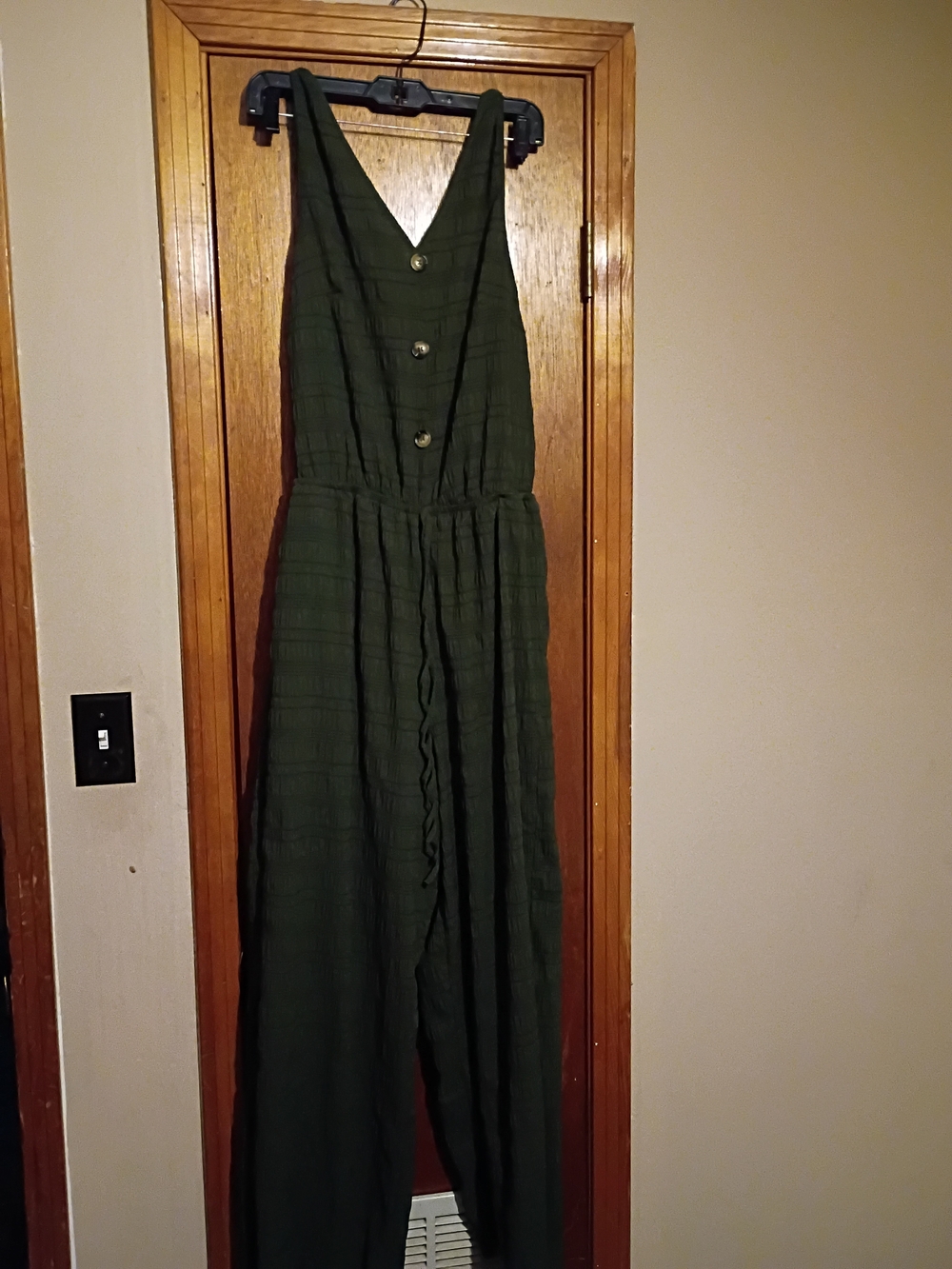 SHEIN Dark Green Button-Front V-Neck Jumpsuit